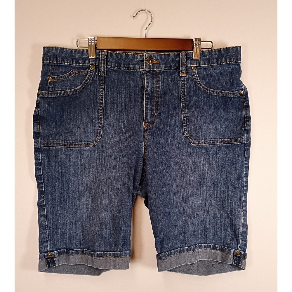 Classic‎ Casual Gloria Vanderbilt Womens 16 Blue Slimming Bermuda Denim Shorts